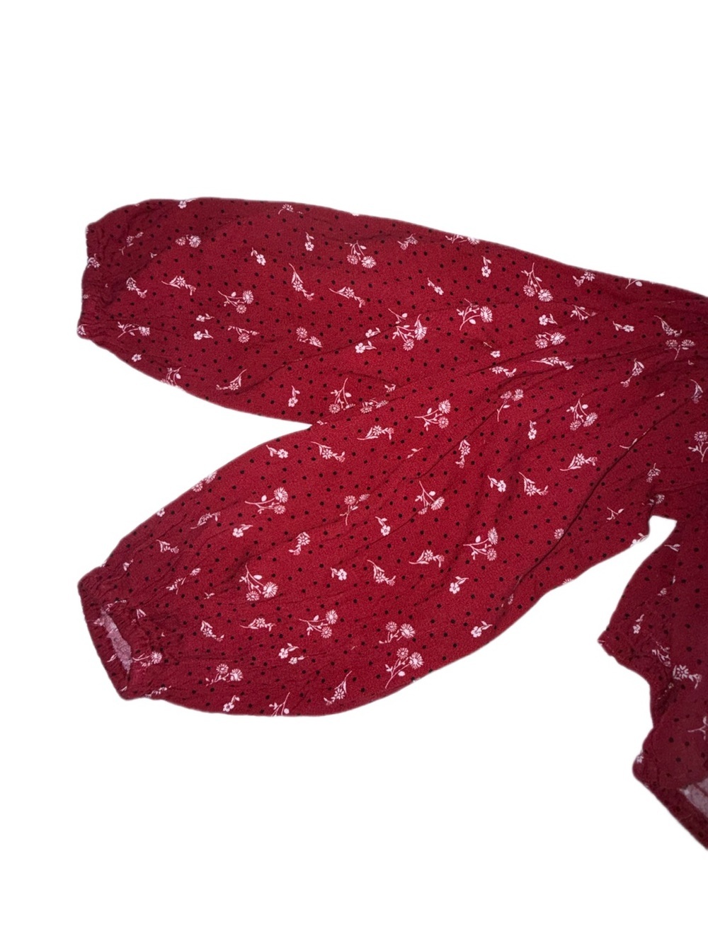 Aeropostale XS Red Floral‎ Smocked Crop Top Long Balloon Sleeve Rayon Boho - Picture 5 of 9